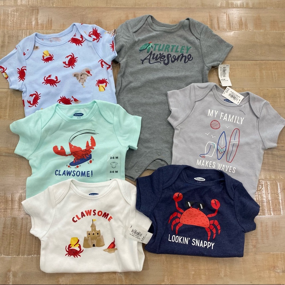 6 Old Navy Graphic Tee baby onesie romper set NWT
